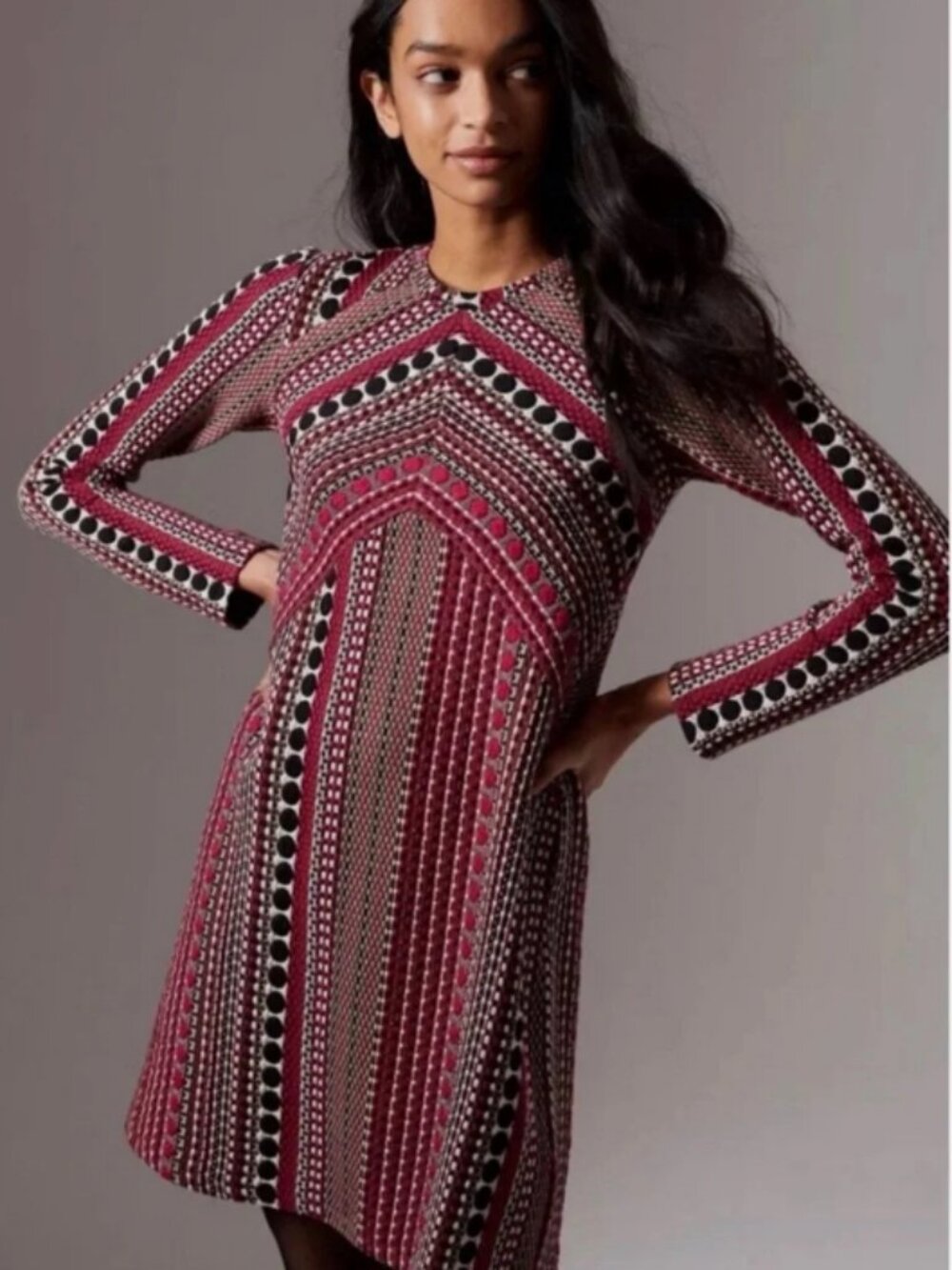 Anthropologie Maeve Kiera Long Sleeve Jacquard Tunic Dress Sz Med MSRP $139